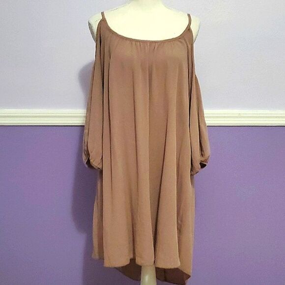 Persaya Boho Gauzy Mutted Lilac Cold Shoulder Flowy Mini Dress - Picture 1 of 9